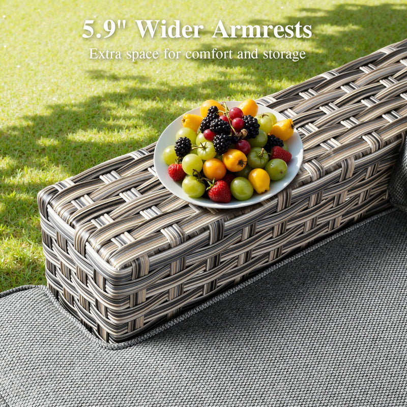 10 Pieces Outdoor Patio Furniture Set with Fire Pit All-Weather Wicker Sectional with Swivel Chairs, Dark Gray