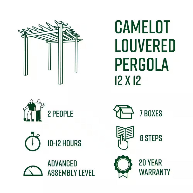 144"L X 144"W X 104"H Vinyl Camelot Louvered Pergola, White, VA42070