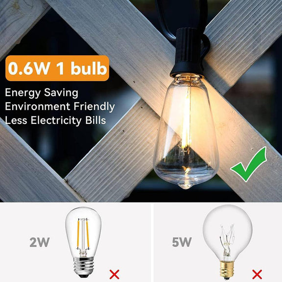 50 Lights 100 Ft. Outdoor Edison Plug-In LED String Light, 2700K Dimmable, 52-Shatterproof Vintage Bulb, Waterproof