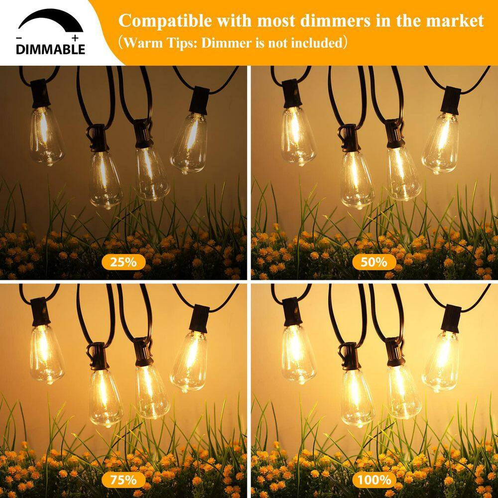 100 Ft. Outdoor String Lights with 52 Shatterproof Edison Bulbs, Dimmable Vintage LED Patio Lights