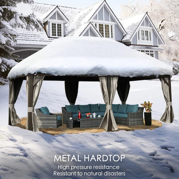 12-Ft X 20 Alexander Dark Brown Gazebo with Hardtop Roof (Screen Included)