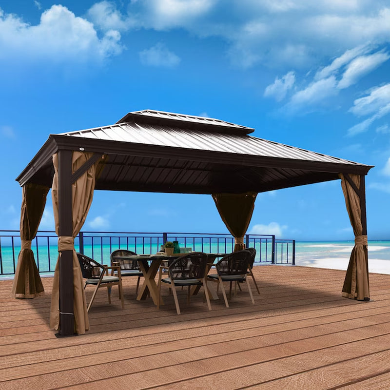 12-Ft X 20 Alexander Dark Brown Gazebo with Hardtop Roof (Screen Included)