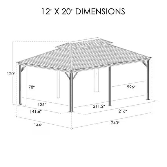 12-Ft X 20 Alexander Dark Brown Gazebo with Hardtop Roof (Screen Included)