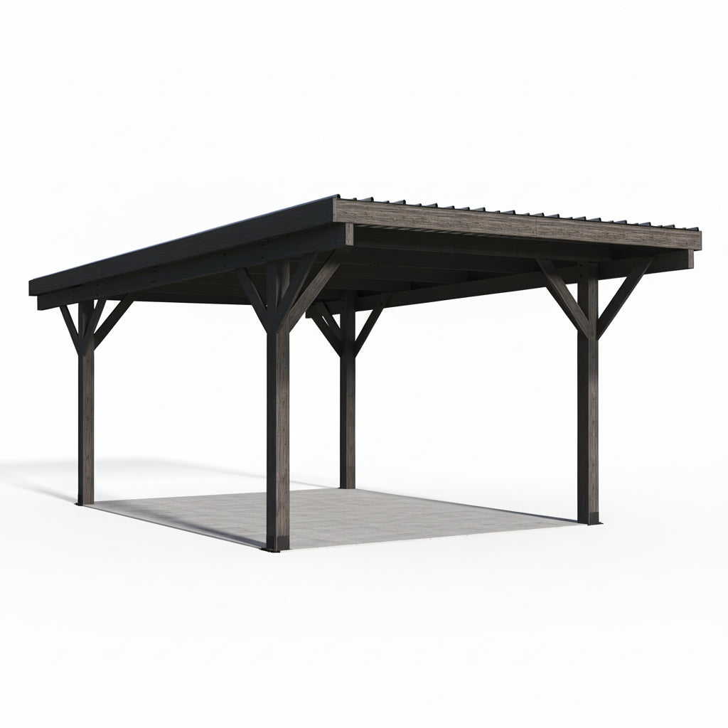 17X12Ft Wooden Carport Garage Outdoor Gazebo Wooden Pergola for Backyard, Coffee