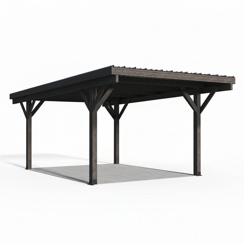 17X12Ft Wooden Carport Garage Outdoor Gazebo Wooden Pergola for Backyard, Coffee