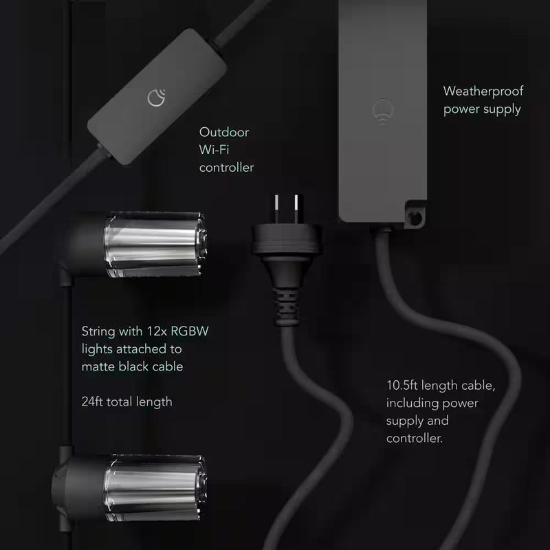 12-Light 24 Ft. Outdoor Plug-In RGB Integrated LED Smart Wi-Fi Edison String-Light, Works Alexa/Hey Google/Siri (2-Pack)