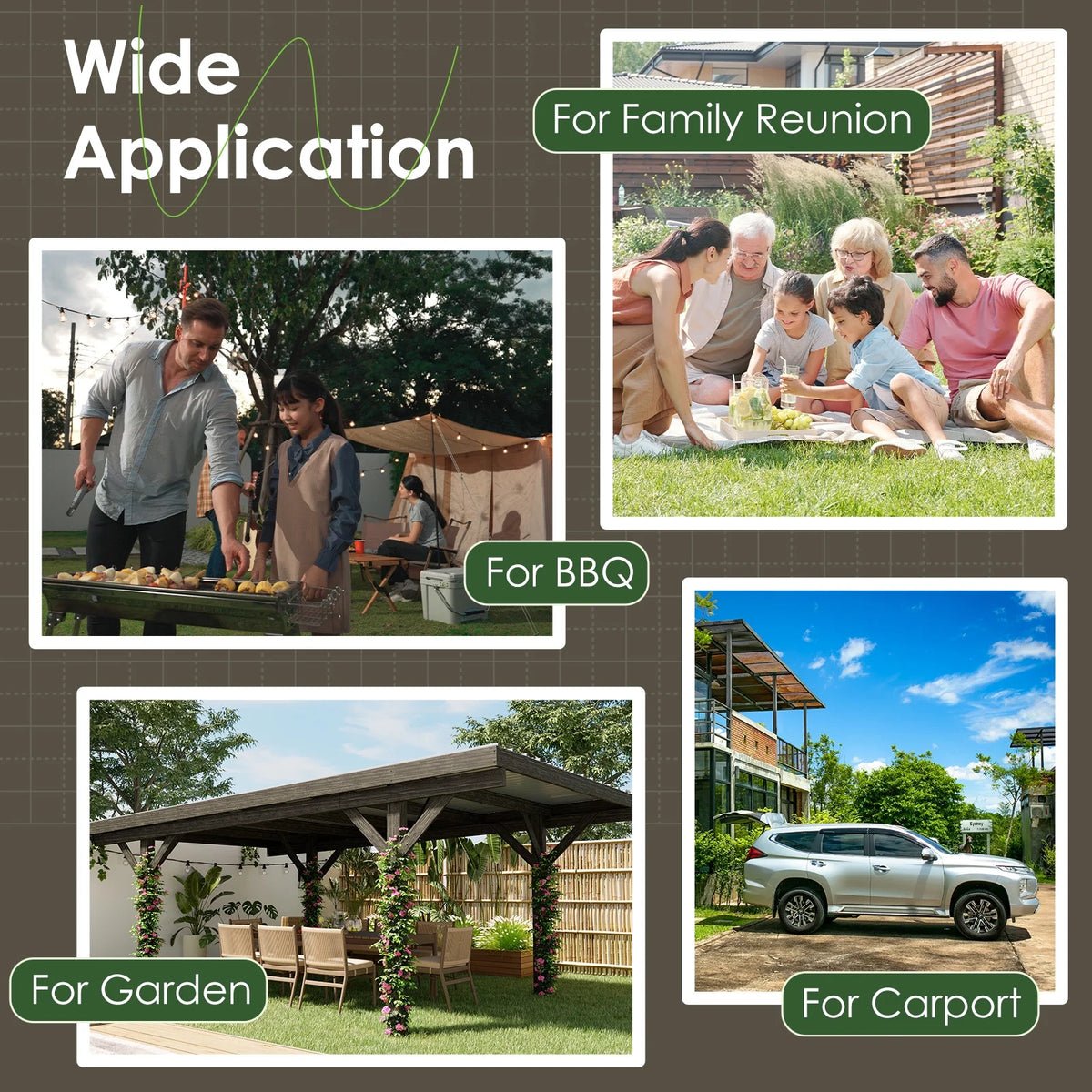 17X12Ft Wooden Carport Garage Outdoor Gazebo Wooden Pergola for Backyard, Coffee