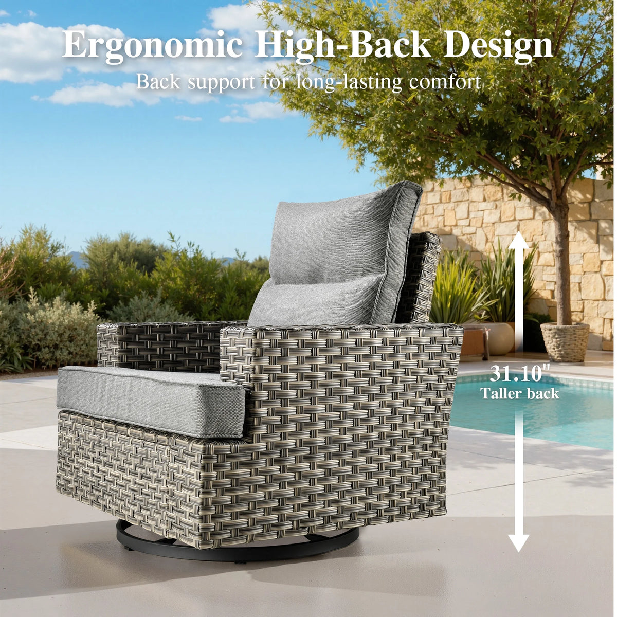 10 Pieces Outdoor Patio Furniture Set with Fire Pit All-Weather Wicker Sectional with Swivel Chairs, Dark Gray
