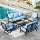 7-Seat Outdoor Patio Furniture Set, Outdoor Patio Conversation Set with Swivel Chairs for 7 People, Wood-Look Coffee Table, Blue
