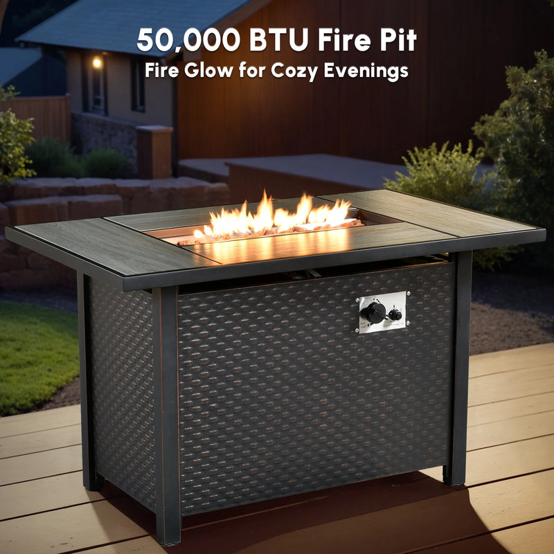10 Pieces Outdoor Patio Furniture Set with Fire Pit All-Weather Wicker Sectional with Swivel Chairs, Dark Gray