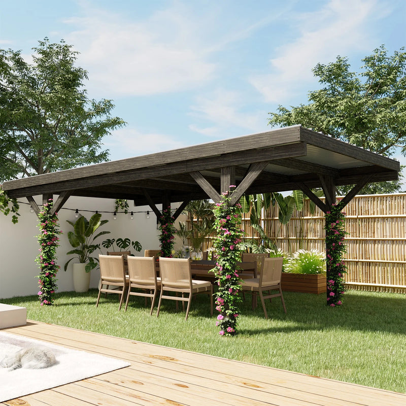 17X12Ft Wooden Carport Garage Outdoor Gazebo Wooden Pergola for Backyard, Coffee