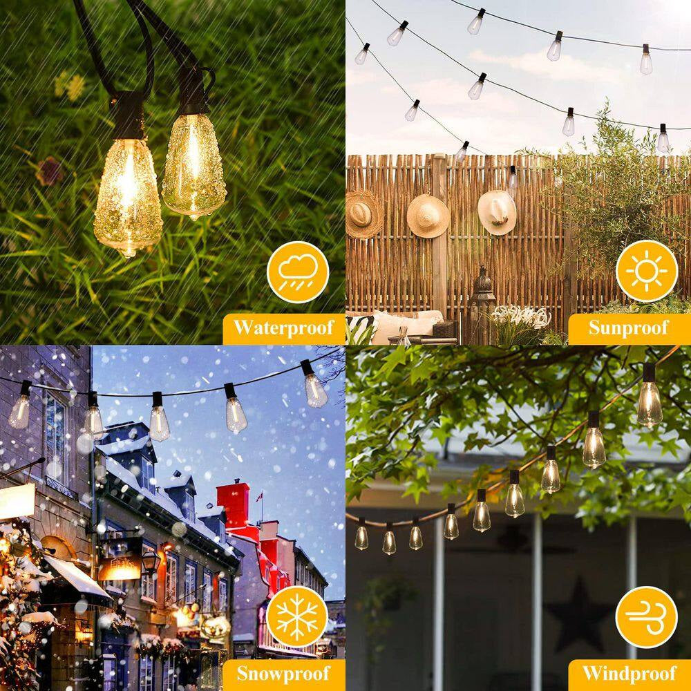 100 Ft. Outdoor String Lights with 52 Shatterproof Edison Bulbs, Dimmable Vintage LED Patio Lights
