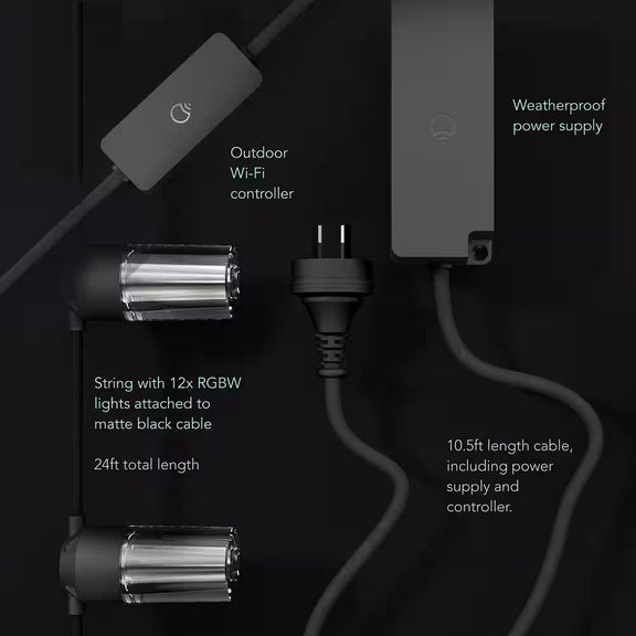 12-Light 24 Ft. Outdoor Plug-In RGB Integrated LED Smart Wi-Fi Edison String-Light, Works Alexa/Hey Google/Siri (2-Pack)