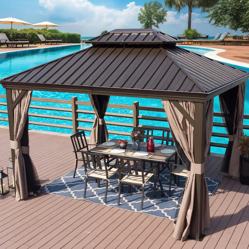 12-Ft X 20 Alexander Dark Brown Gazebo with Hardtop Roof (Screen Included)