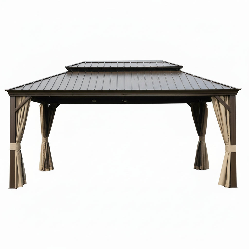12-Ft X 20 Alexander Dark Brown Gazebo with Hardtop Roof (Screen Included)