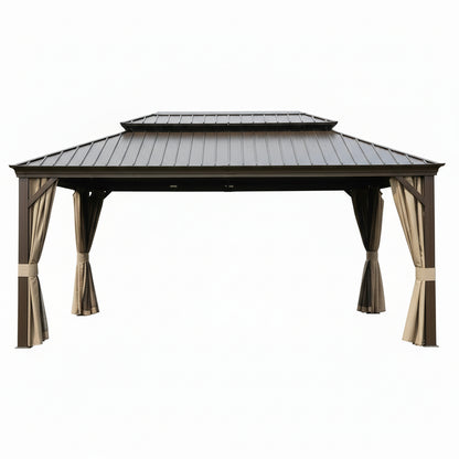 12-Ft X 20 Alexander Dark Brown Gazebo with Hardtop Roof (Screen Included)