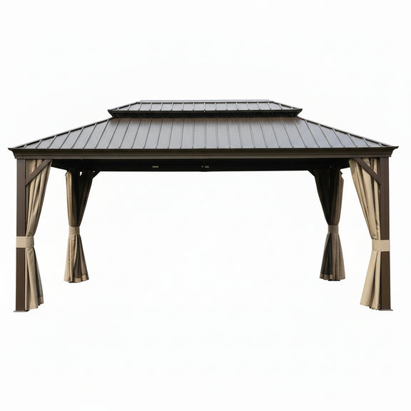 12-Ft X 20 Alexander Dark Brown Gazebo with Hardtop Roof (Screen Included)