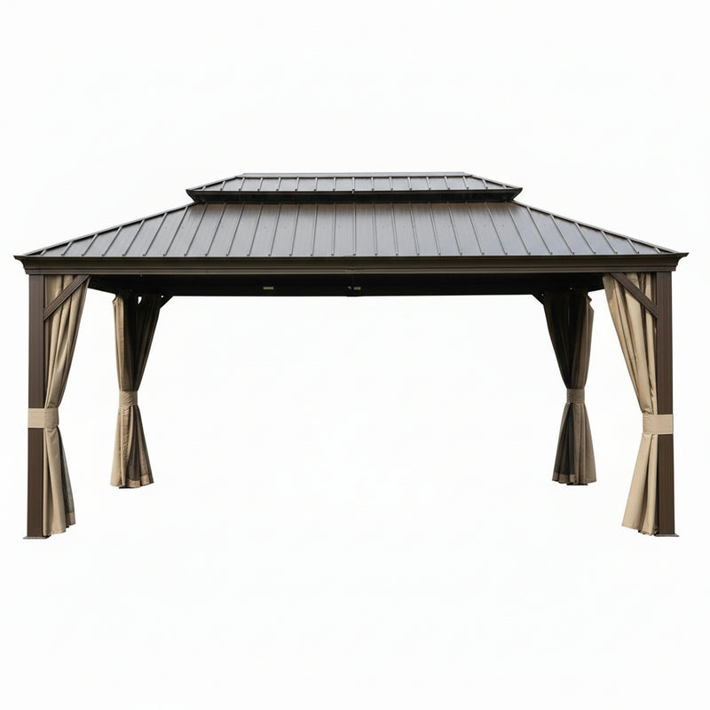 12-Ft X 20 Alexander Dark Brown Gazebo with Hardtop Roof (Screen Included)