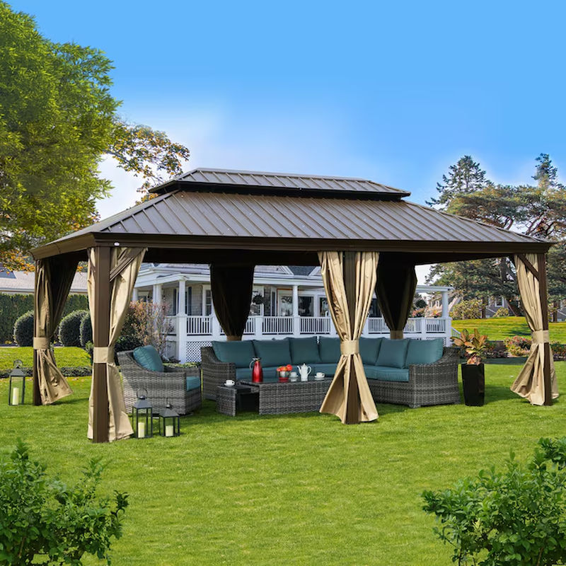 12-Ft X 20 Alexander Dark Brown Gazebo with Hardtop Roof (Screen Included)