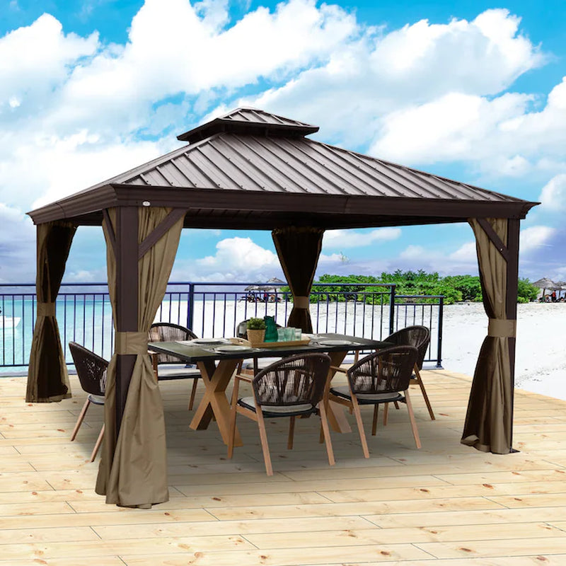 12-Ft X 20 Alexander Dark Brown Gazebo with Hardtop Roof (Screen Included)