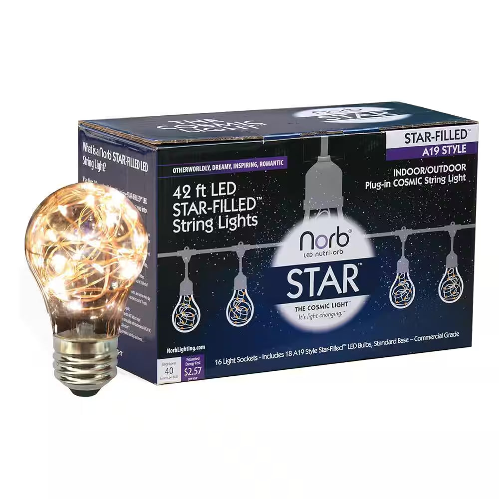 Norbstar String Light 2W Equivalent 42-Foot A19 Soft White (2700K) Outdoor & Indoor LED String Light (18-Pack)