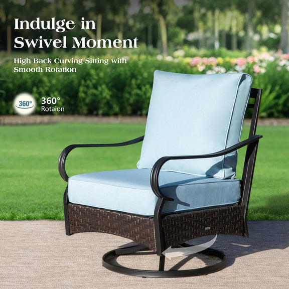 7-Seat Outdoor Patio Furniture Set, Outdoor Patio Conversation Set with Swivel Chairs for 7 People, Wood-Look Coffee Table, Blue