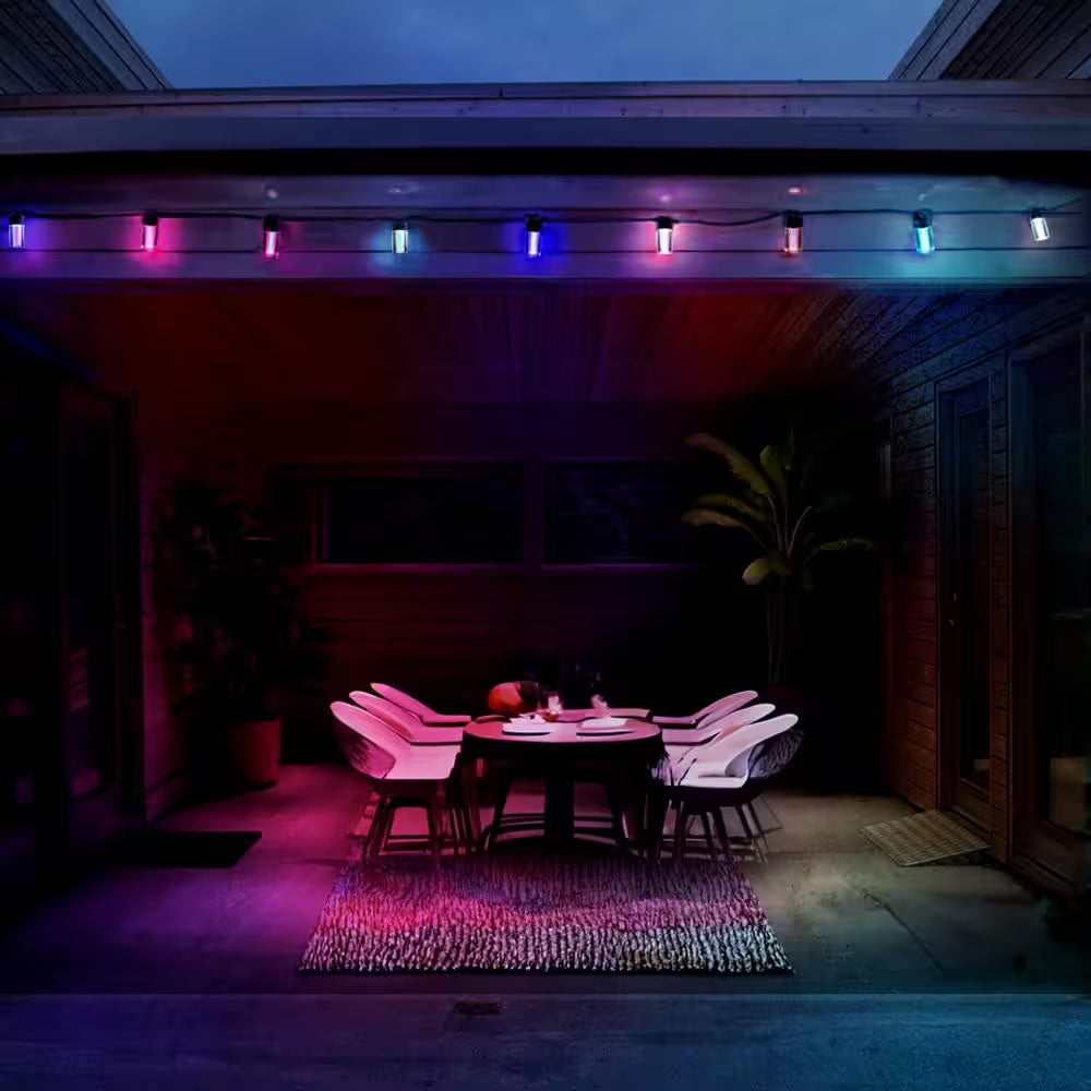12-Light 24 Ft. Outdoor Plug-In RGB Integrated LED Smart Wi-Fi Edison String-Light, Works Alexa/Hey Google/Siri (2-Pack)