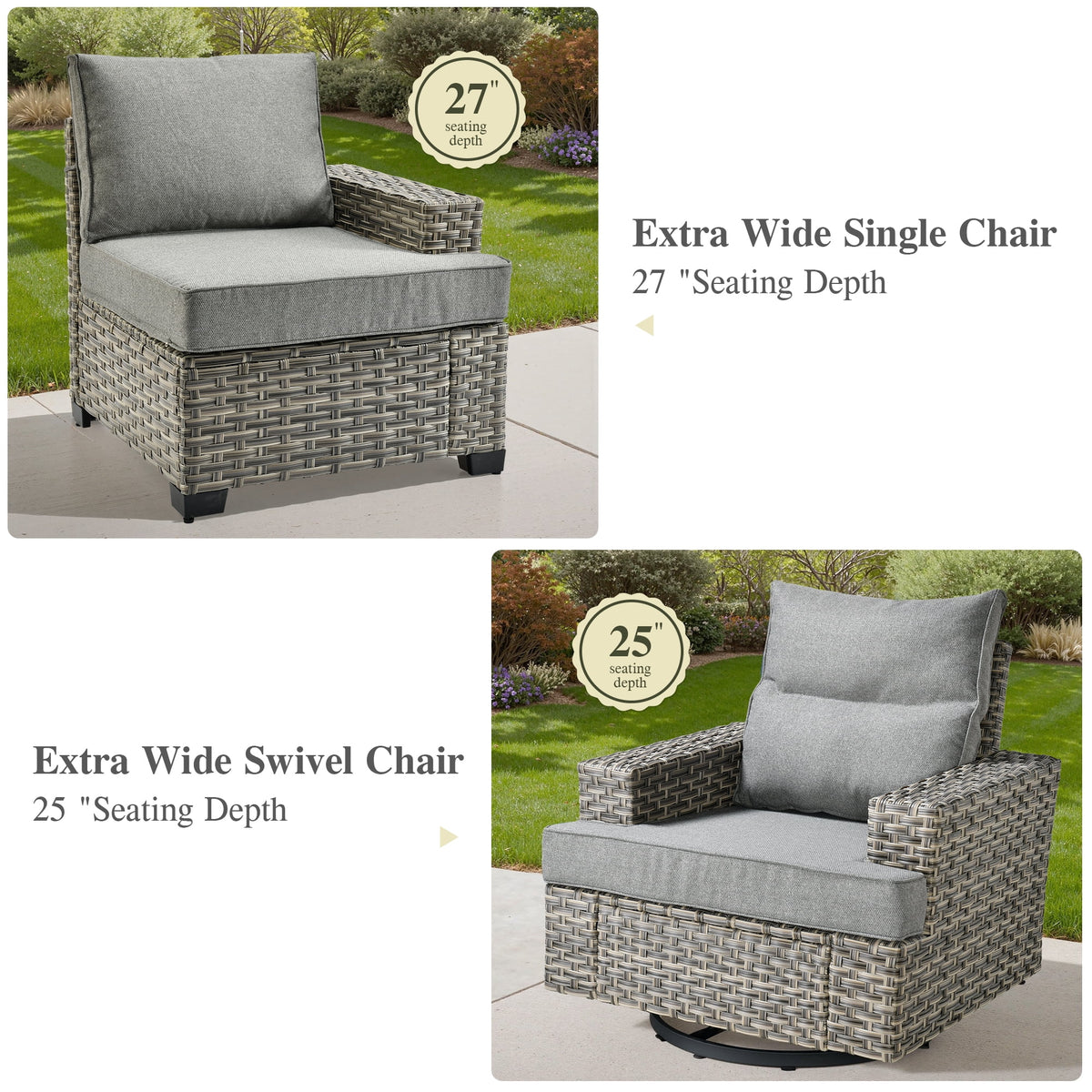 10 Pieces Outdoor Patio Furniture Set with Fire Pit All-Weather Wicker Sectional with Swivel Chairs, Dark Gray