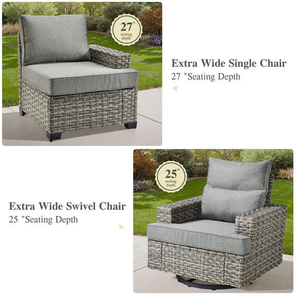 10 Pieces Outdoor Patio Furniture Set with Fire Pit All-Weather Wicker Sectional with Swivel Chairs, Dark Gray