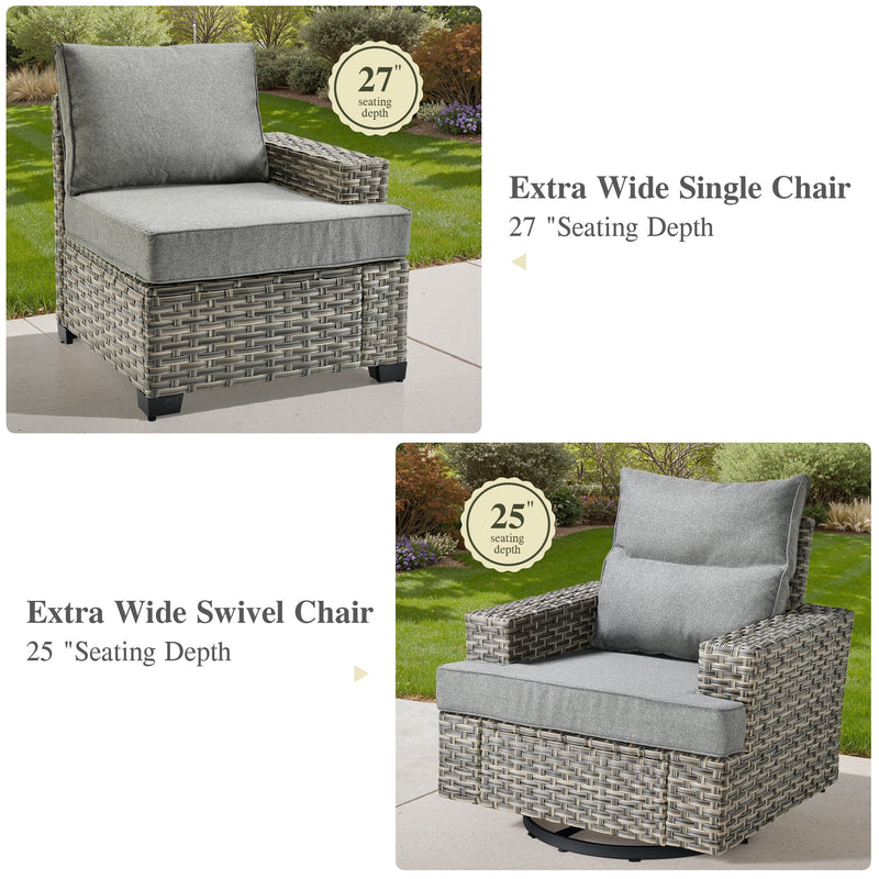10 Pieces Outdoor Patio Furniture Set with Fire Pit All-Weather Wicker Sectional with Swivel Chairs, Dark Gray