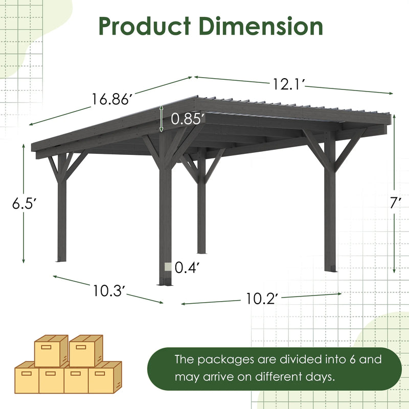 17X12Ft Wooden Carport Garage Outdoor Gazebo Wooden Pergola for Backyard, Coffee