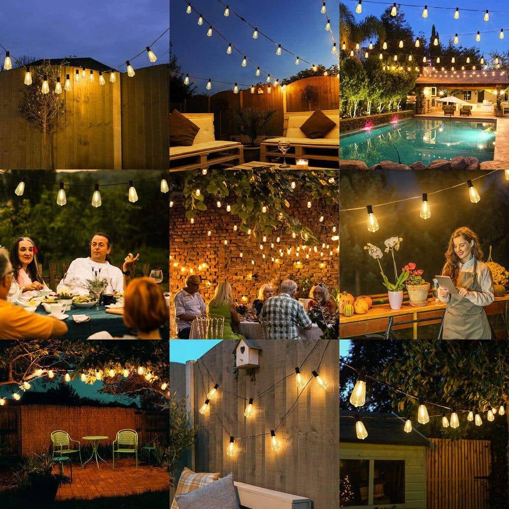 100 Ft. Outdoor String Lights with 52 Shatterproof Edison Bulbs, Dimmable Vintage LED Patio Lights