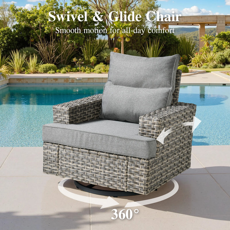 10 Pieces Outdoor Patio Furniture Set with Fire Pit All-Weather Wicker Sectional with Swivel Chairs, Dark Gray