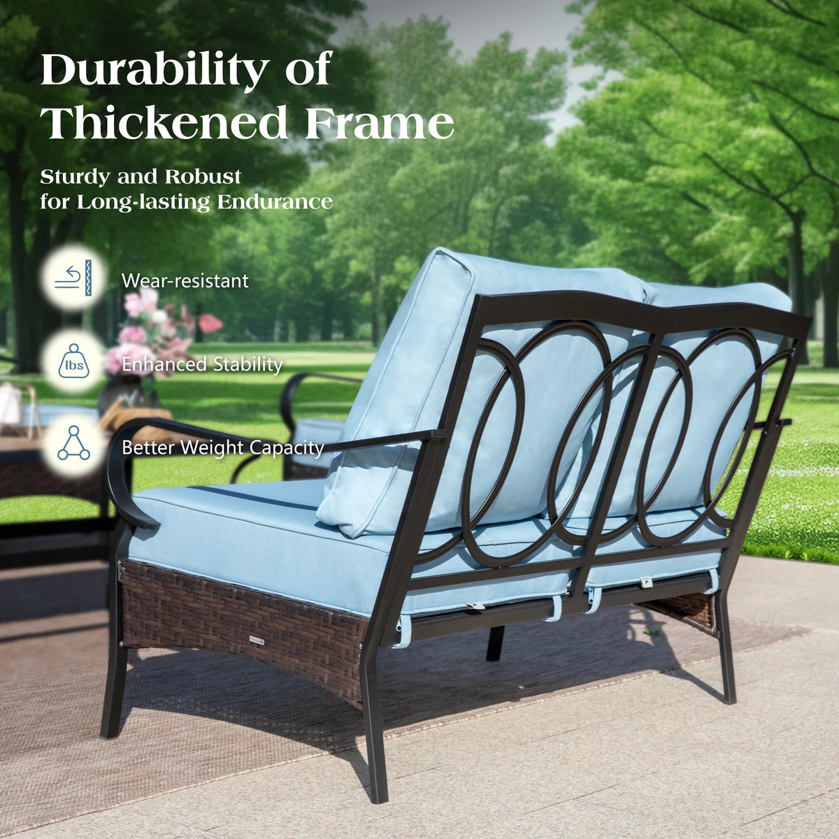 7-Seat Outdoor Patio Furniture Set, Outdoor Patio Conversation Set with Swivel Chairs for 7 People, Wood-Look Coffee Table, Blue