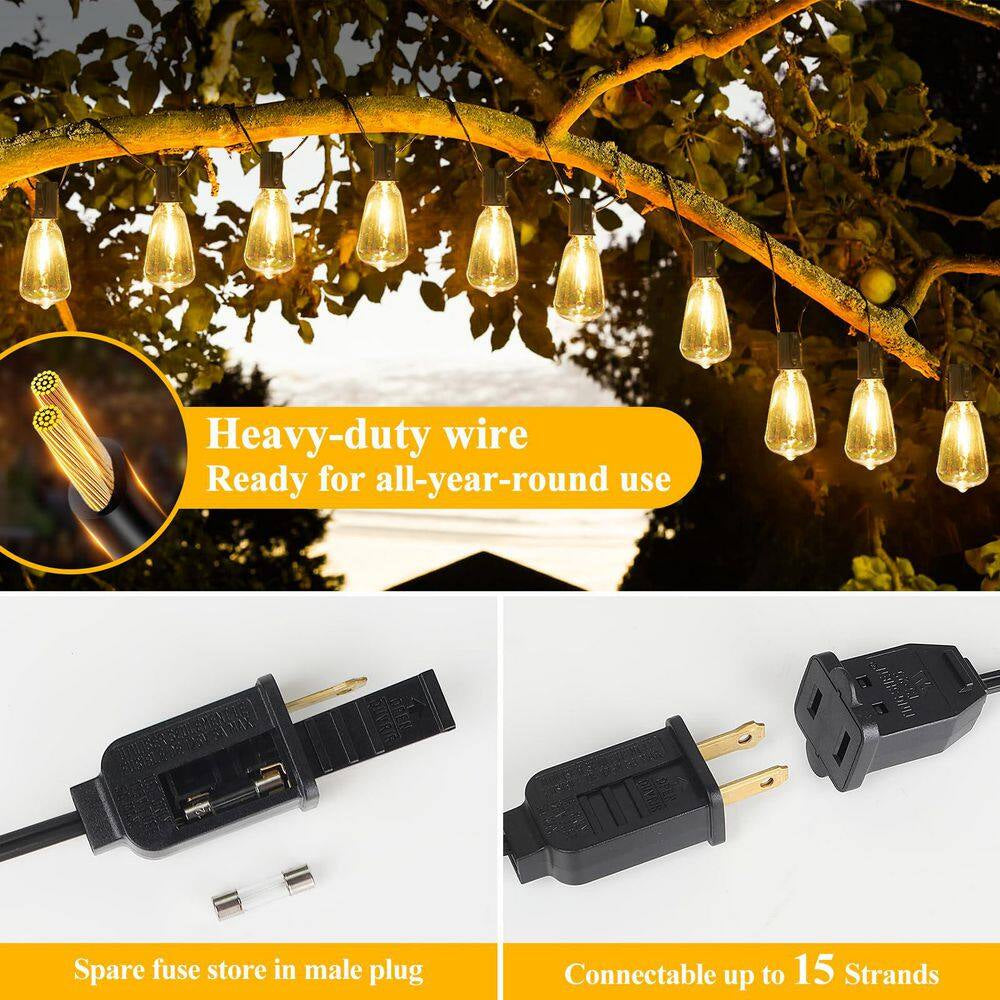 100 Ft. Outdoor String Lights with 52 Shatterproof Edison Bulbs, Dimmable Vintage LED Patio Lights