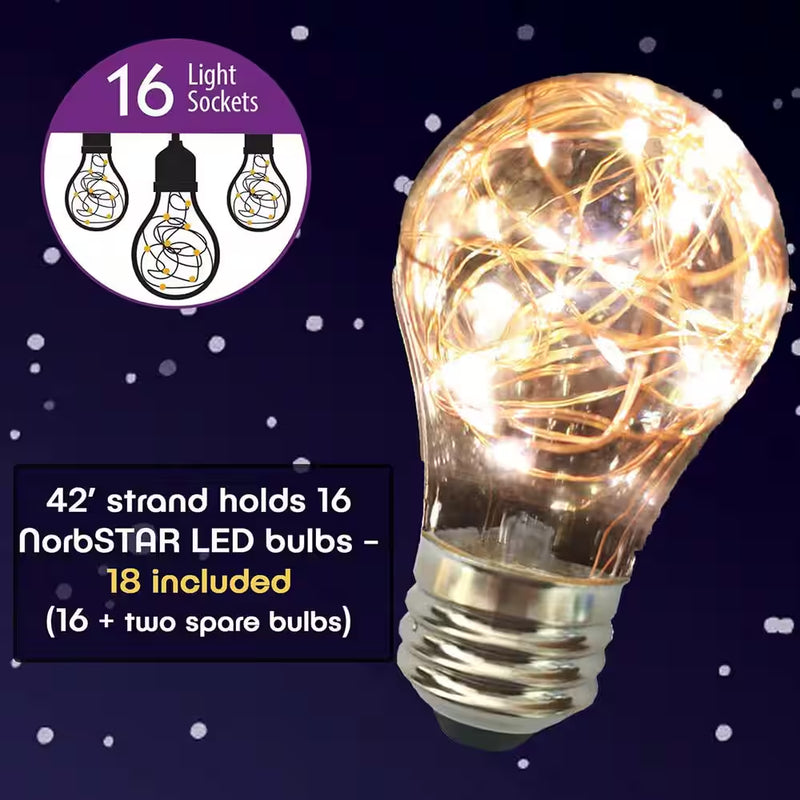 Norbstar String Light 2W Equivalent 42-Foot A19 Soft White (2700K) Outdoor & Indoor LED String Light (18-Pack)