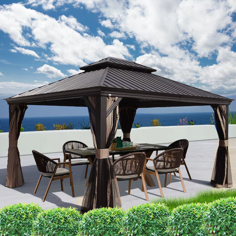 12-Ft X 20 Alexander Dark Brown Gazebo with Hardtop Roof (Screen Included)
